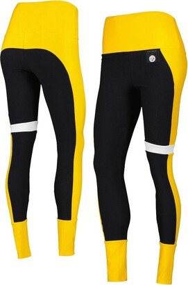 Women's Kiya Tomlin Black, Gold Pittsburgh Steelers Colorblock Tri-Blend Leggings - Black, Gold