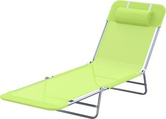 Portable Sun Lounger, Lightweight Folding Chaise Lounge Chair w/ Adjustable Backrest & Pillow for Beach, Poolside and Patio, Green - Green s