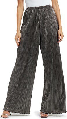 Shine Plissé Pleated Wide Leg Pants