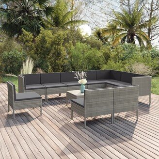 11 Piece Patio Lounge Set with Cushions Poly Rattan Gray-AG