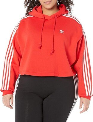 Plus Size 3-Stripes Short Hoodie (Vivid Red) Women's Clothing