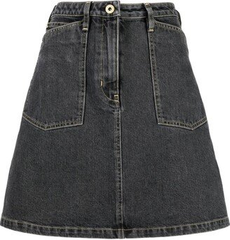 High-Waisted Bleached Denim Skirt