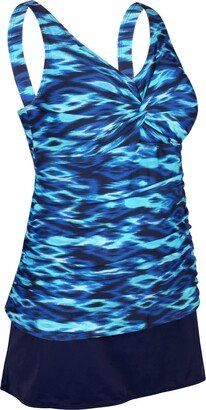 JINXUEER Women’s Plus Size Swimwear Floral Tankini Set Ruched Modest Two Piece Skirt Swimsuit (Navypattern