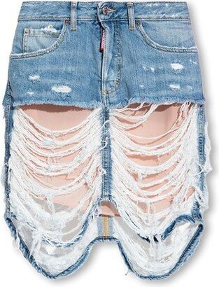 Distressed Denim Mini Skirt