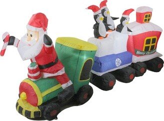 Northlight 6.5' Red and Green Inflatable Santa and Penguins on Train Lighted Outdoor Christmas Decoration