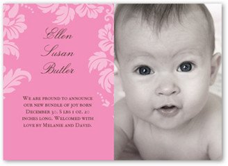 Birth Announcements: Floret Rose Birth Announcement, Pink, Signature Smooth Cardstock, Square