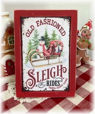 Old Fashioned Sleigh Rides Framed Wood Sign For Christmas Tiered Trays