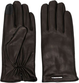 Logo-Plaque Leather Gloves-AC