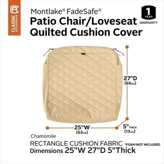 Montlake Water-Resistant 25 x 25 x 5 Inch Patio Quilted Seat Cushion, Chamomile