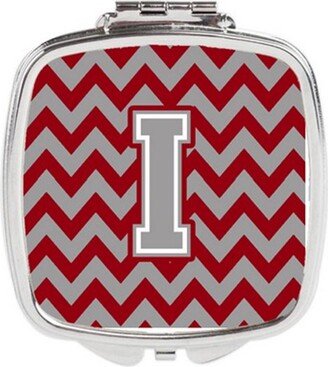 CJ1043-ISCM Letter I Chevron Crimson & Grey Compact Mirror