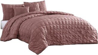 Alice 5 Piece King Comforter Set, Textured, The Urban Port, Rose Pink