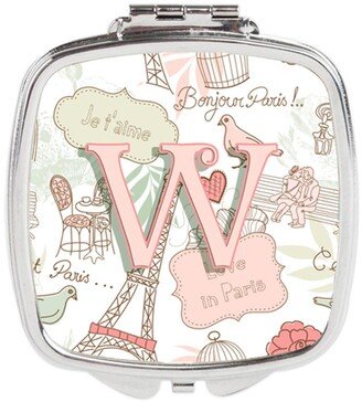 CJ2002-WSCM Letter W Love in Paris Pink Compact Mirror