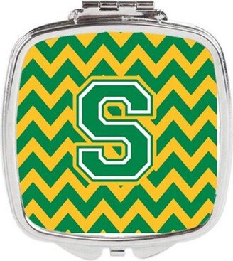 CJ1059-SSCM Letter S Chevron Green & Gold Compact Mirror