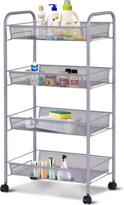 4 Tier Storage Rack Trolley Cart Home Kitchen Organizer Utility Baskets Silver