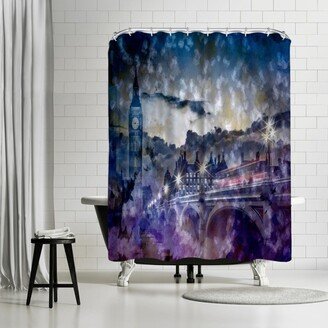 71 x 74 Shower Curtain, City Art London Westminster Bridge At Sunset by Melanie Viola