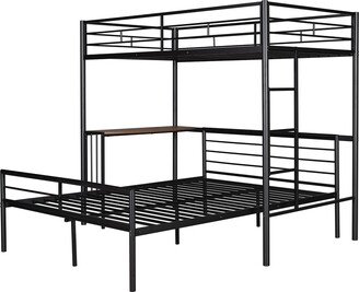 IGEMAN Twin Over Full Metal Bunk Bed with Desk, Ladder and Quality Slats for Bedroom, Metallic Black