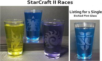 starc 2 Race Etched Pint Glass - Gifts For Gamers Single Clear Listing 16Oz Barware Glasses 3 Different Designs & Sc