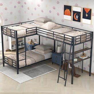Aoolive L-Shaped Twin over Twin Bunk Bed with Twin Size Loft Bed with Desk and Shelf