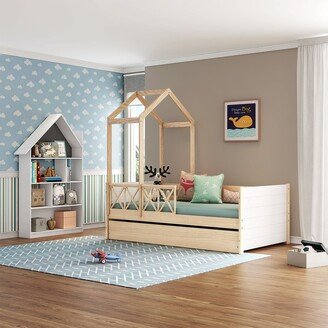 Themes and Rooms Daybed Woody Twin with Trundle, Roof and Guardrail