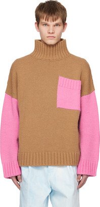 Beige & Pink Patch Pocket Turtleneck