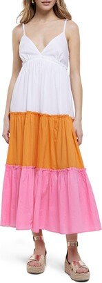 Colorblock Tiered Cotton Cover-Up Dress