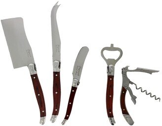 Laguiole Cheese Knife and Wine Opener with Pakkawood Handles Set, 5 Piece