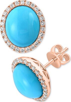 Turquoise & Diamond (3/8 ct. t.w.) Oval Stud Earrings in 14k Gold