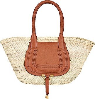 Medium Marcie Raffia Tote in Beige