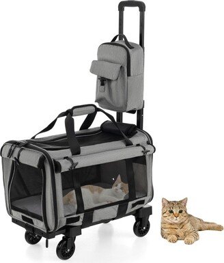 Rolling Cat Carrier with Dual-use Pads and Litter Bag-Grey