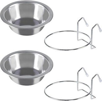 Pet Adobe Hanging Stainless Steel Dog Bowl Set for Kennels and Crates