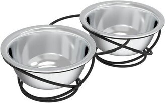 Set of 2 Elevated Dog Bowls - Stainless-Steel 40-Ounce Food and Water Bowls for Dogs and Cats in a Raised 3.5-Inch-Tall Decorative Stand