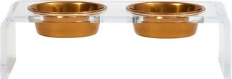 Hiddin Small Clear Double Bowl Pet Feeder, 3.5 Cup Gold Bowls