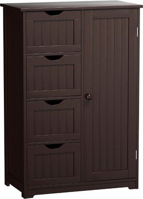 Wooden 4 Drawer Bathroom Cabinet Storage Cupboard 2 Shelves Free Standing Brown