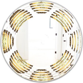 Designart 'Gold and browne pattern with gradient vintage circles' Printed Modern Round or Oval Wall Mirror - Wave