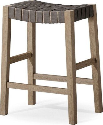 Maven Lane Emerson Counter Stool in Weathered Grey Wood Finish with Ronan Stone Vegan Leather