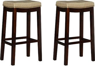 Set of 2 Claridge Faux Leather Nailhead Backless Saddle Barstools