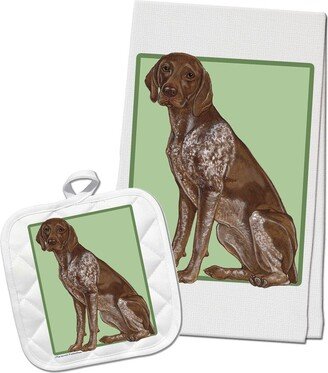 German Pointer Kitchen Dish Towel & Pot Holder Gift Set-AA