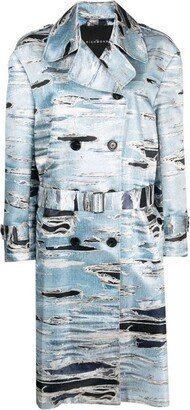 Double-breasted Trench Coat With Iconic Runway Denim-effect Pattern