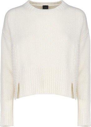 Crewneck Side Split Knitted Jumper-AA