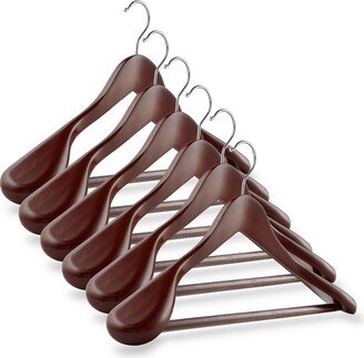 Casafield Wide Shoulder Wooden Suit Hangers, Non-Slip Pant Bar & Swivel Hook, Cherry - Set of 6