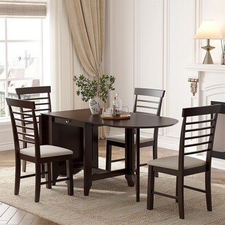 BESTCOSTY 5-Piece Dining Table Set with Retro Drop-Leaf Table and 4 Dining Chair