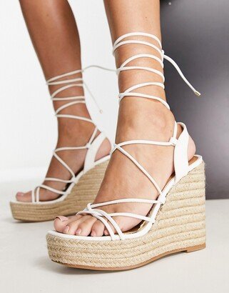 Tibby tie leg high wedges in white