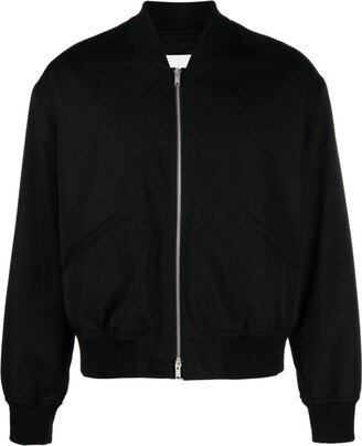 Black Zip-Up Wool Bomber Jacket