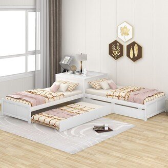 L-shaped Platform Bed with Trundle and Drawers