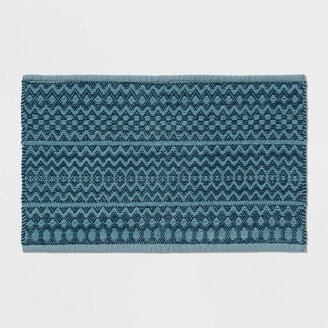 20x32 Mixed Texture Chenille Bath Rug Teal Blue