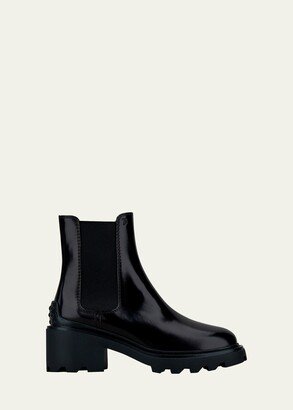 Shiny Leather Lug-Sole Chelsea Boots