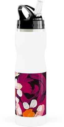 Photo Water Bottles: Summer Soiree Floral - Black Stainless Steel Water Bottle With Straw, 25Oz, With Straw, Multicolor