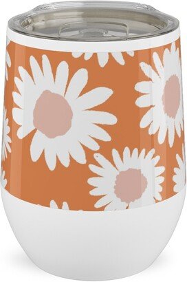 Travel Mugs: Boho Daisies - Flowers - Muted Orange And Blush Stainless Steel Travel Tumbler, 12Oz, Orange