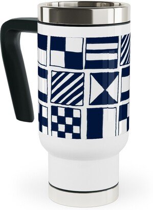 Travel Mugs: Sailing Flags - Navy Blue Travel Mug With Handle, 17Oz, Blue