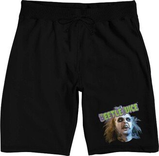 Beetlejuice Betelgeuse Face Men's Black Sleep Pajama Shorts-Large